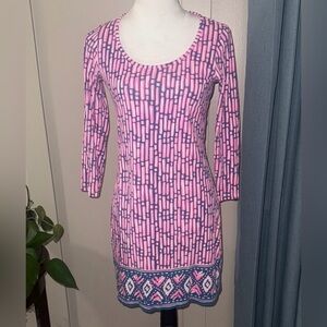 Lilly Pulitzer Pink and White Sheath Dress with 3/4 Sleeves